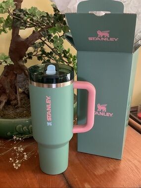 Stanley Pro Tour Mint Green Travel Tumbler with Pink Handle